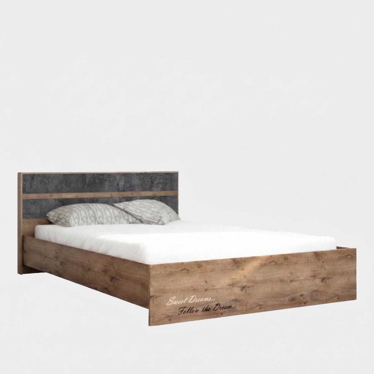 Кровать "Вирджиния" 1,40 с фотопечатью (Дуб Крафт Табачный - Цемент темный)