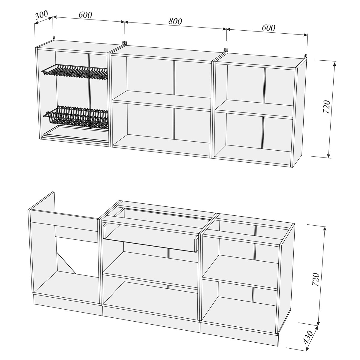Каркас   / Кухонный гарнитур 2,00 - ST / (Белый)