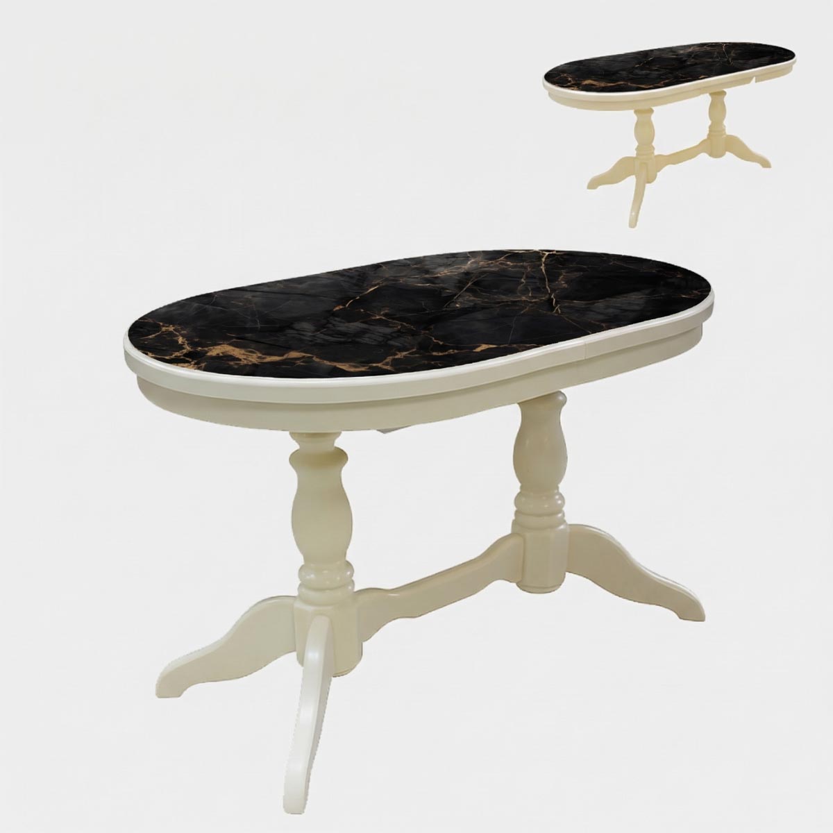 Стол обеденный "Дарья" - раздвижной - М (Слоновая кость - Мрамор Марквина Черный)