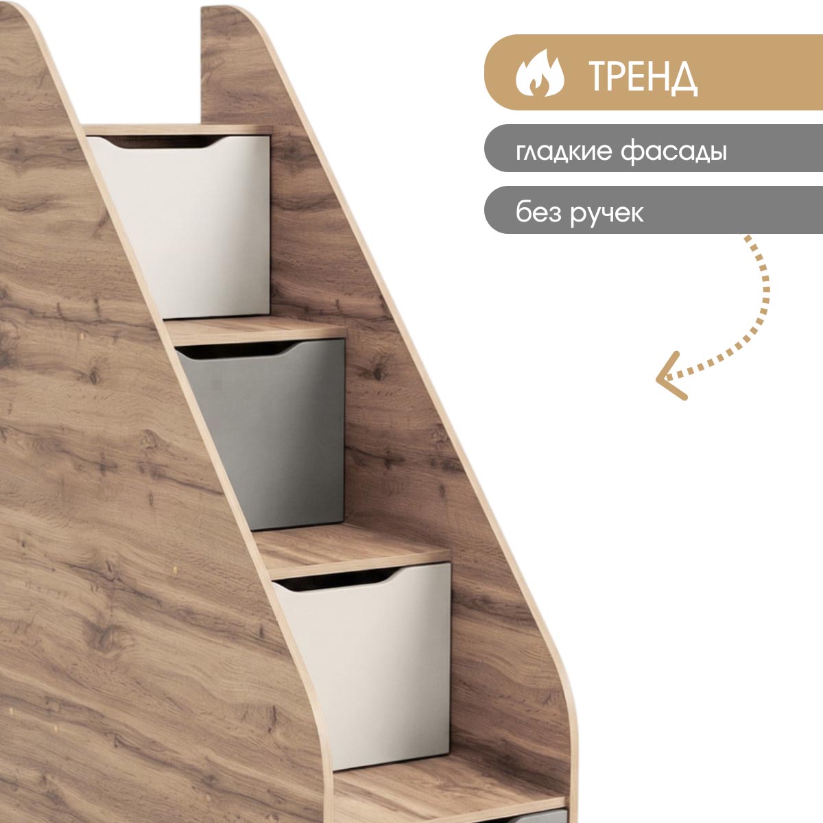 Детская "Оливер" - Лестница для кровати (Дуб Вотан - Камень - Фон Мускат)