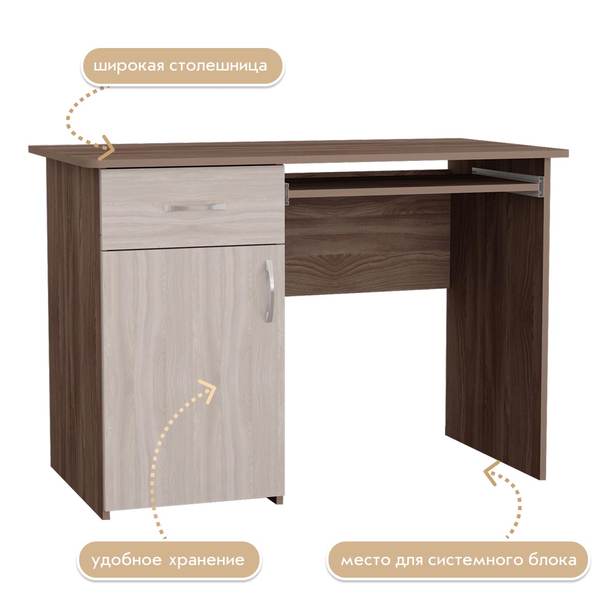 Компьютерный стол "Школьник" (Ясень Шимо Темный - Ясень Шимо Светлый)