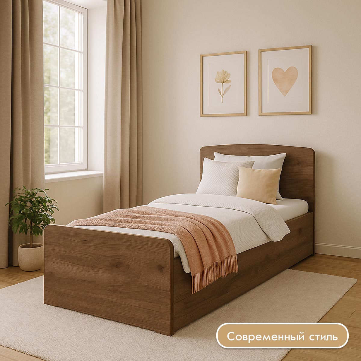 Кровать 0,90 -  Детская "Орбита" (Дуб Крафт Табачный)