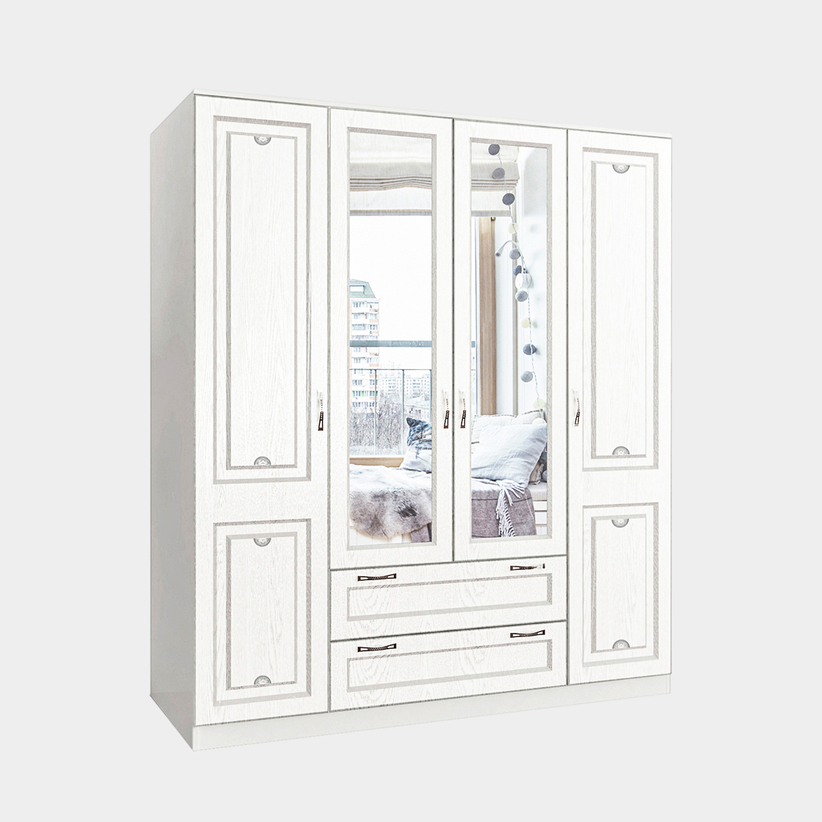 Детская "Молли" - Шкаф 4-дв. 1,80 (Белый - РоялВуд Белый+ПС)