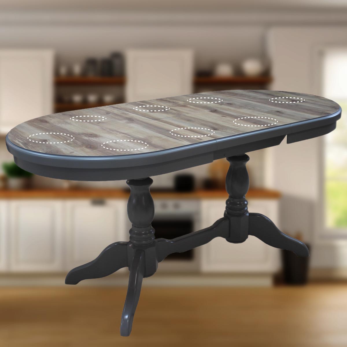 Стол обеденный "Дарья" - раздвижной - М (Эмаль Серая - Береза Сандал)