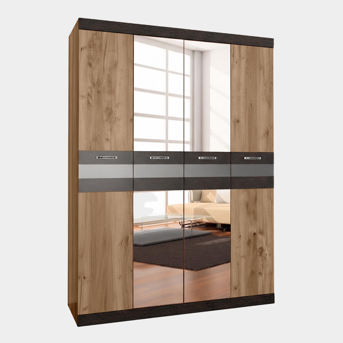 Шкаф 4-дв. "Соренто" - 1,60 (Дуб Крафт Табачный - Тиковое дерево)