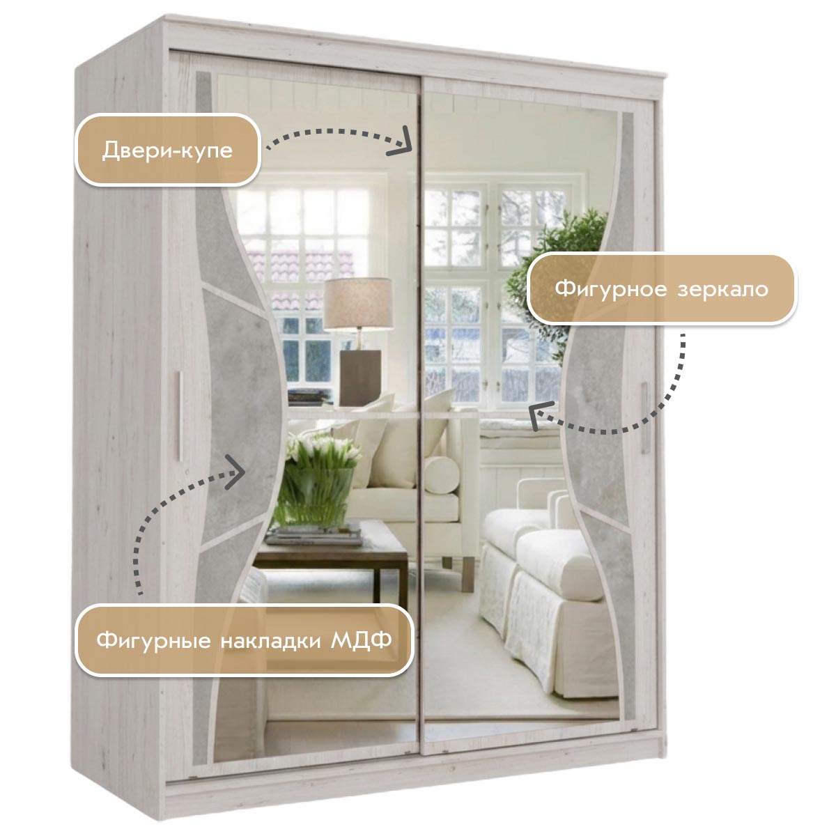 Шкаф-купе "Комфорт" - 1,60 (Сосна Винтерберг / Бетон светлый)