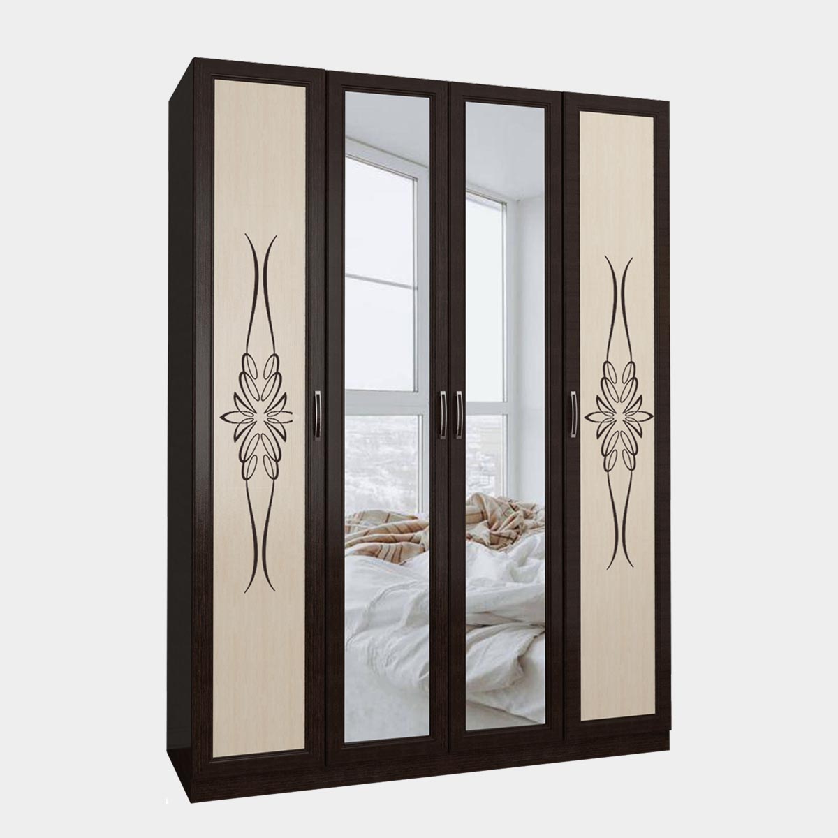 Шкаф 4-дв. "Рио" - 1,60 с фотопечатью (Венге - Мл. дуб)