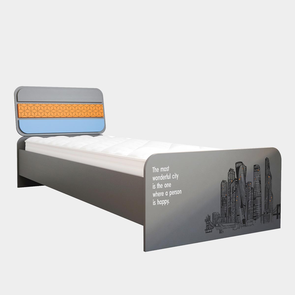 Детская "Сити" - Кровать 1,20 (Базальт - Оранжевый светлый - Капри Синий)