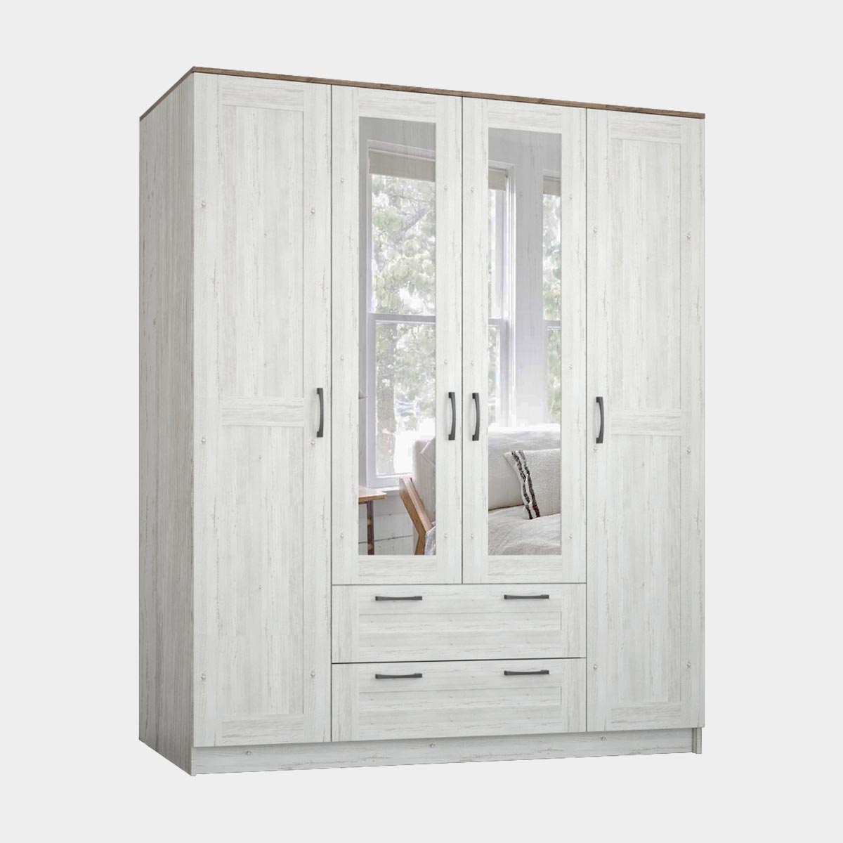 Шкаф 4-дв. "Кантри" 1,80 с зеркалами (Сосна Винтерберг / Дуб Крафт табачный)