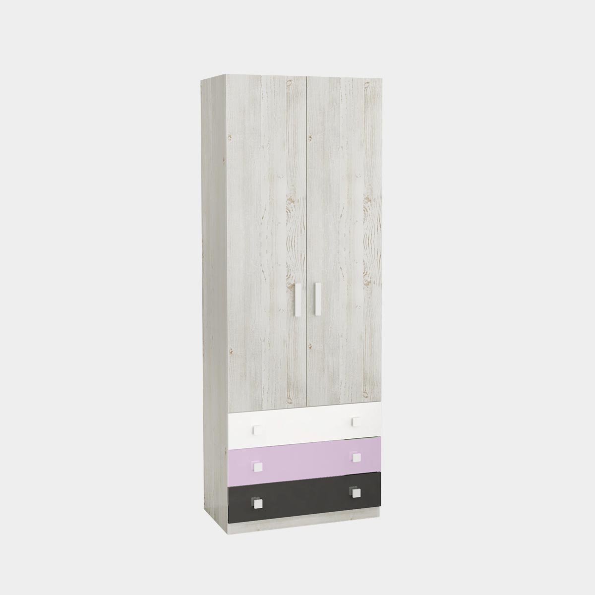 Шкаф 0,80 платяной с ящиками - Детская "Орбита" (Сосна Винтерберг/ Белый/ Базальт/ Лаванда)