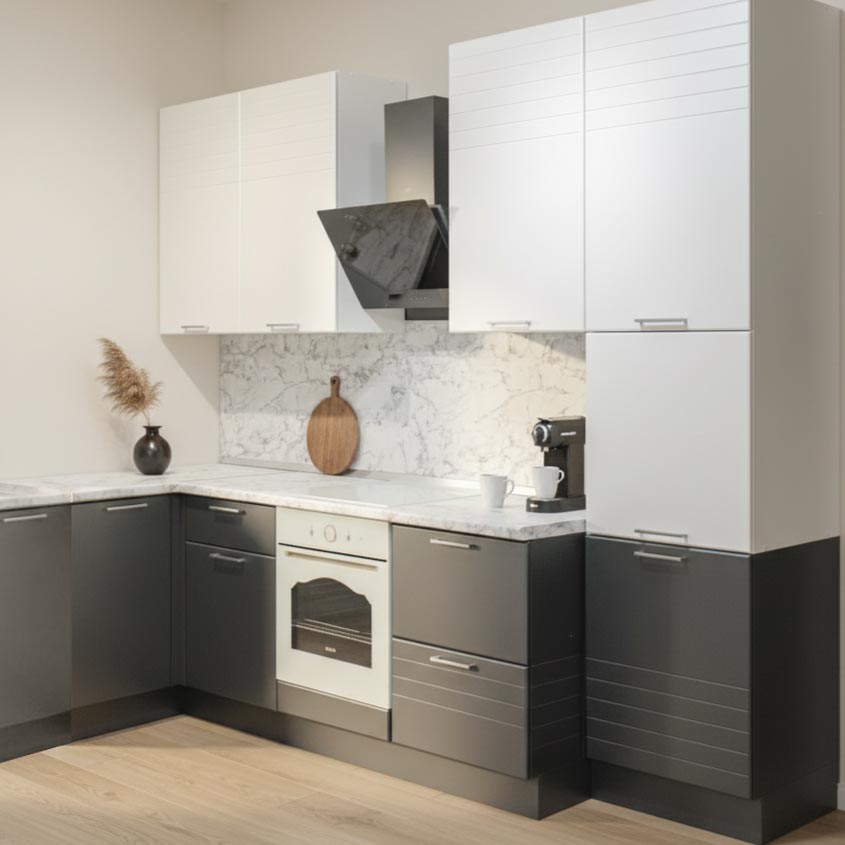 Кухня Стайл (Платина Шагрень / Steel / столеш. Мрамор итальянский)