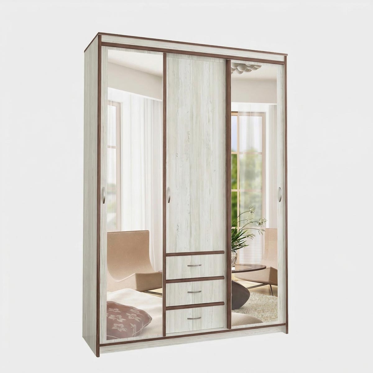 Шкаф-купе "Карина" - 1,50 с 2 зеркалами (Сосна Винтенберг - Ясень Шимо Темный)