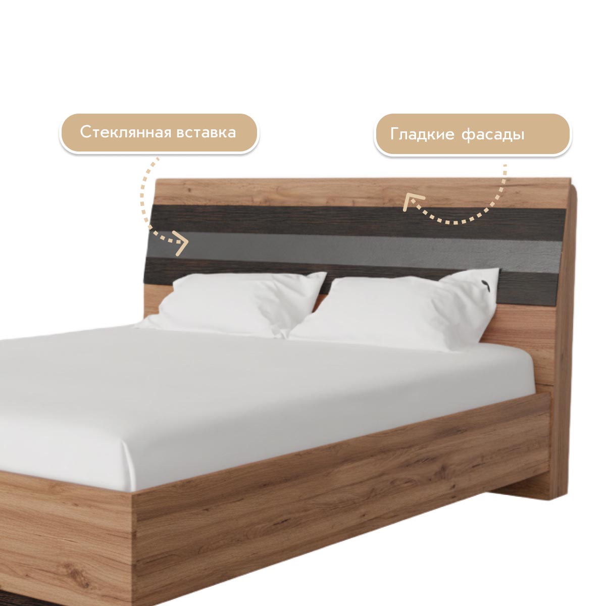 Кровать "Соренто" 1,60 (Дуб Крафт Табачный - Тиковое дерево)