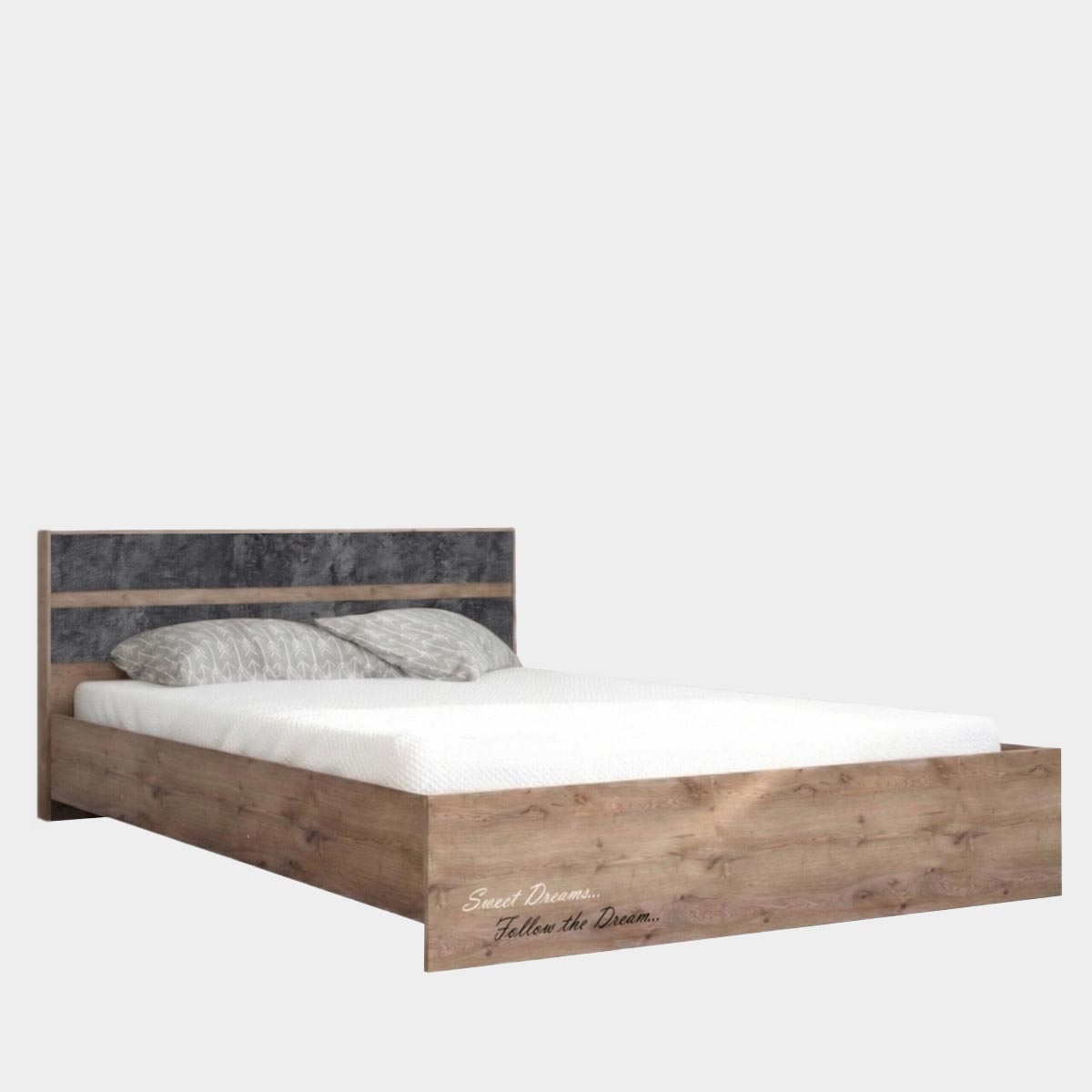 Кровать "Вирджиния" 1,60 с фотопечатью (Дуб Крафт Табачный - Цемент темный)