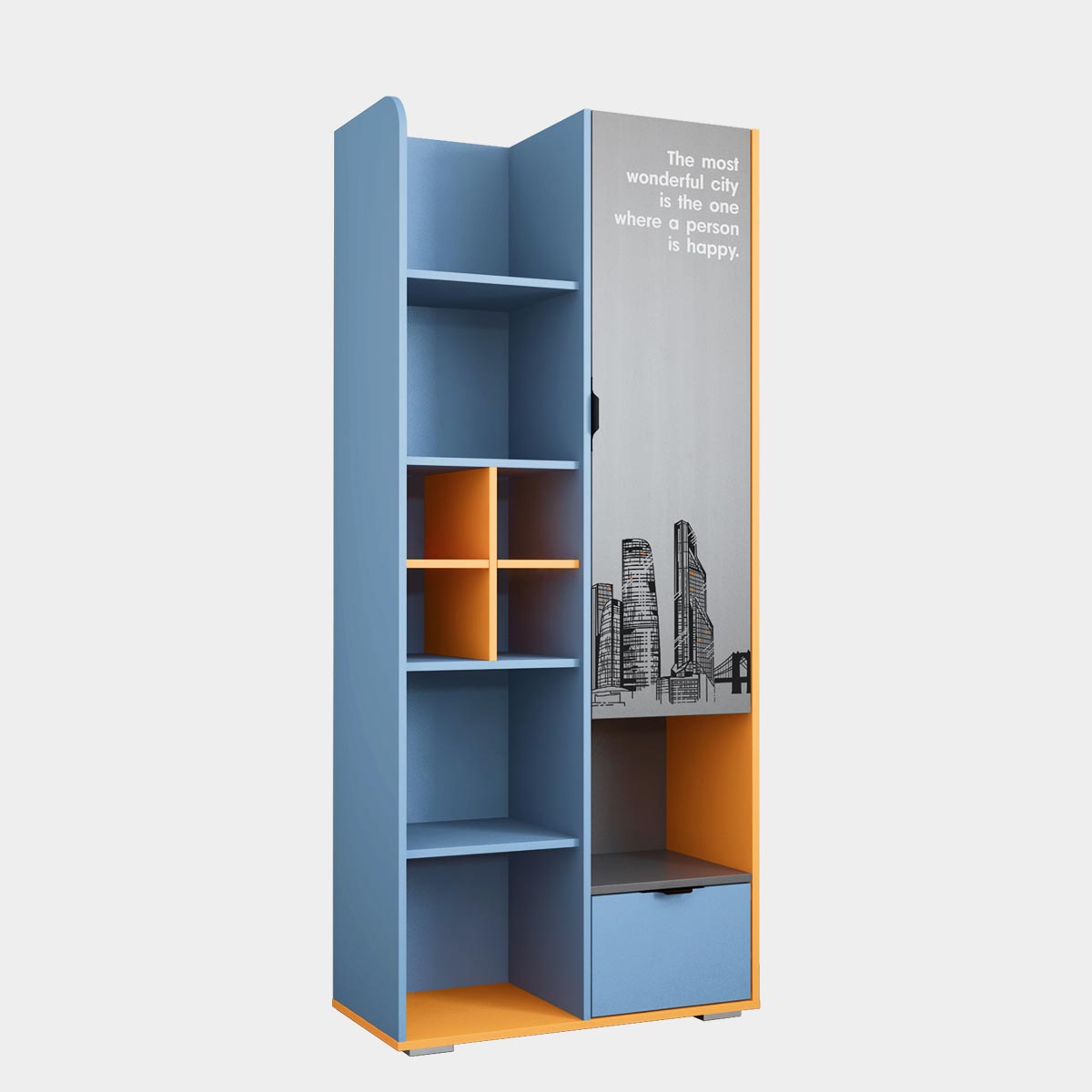 Детская "Сити" - Шкаф полуоткрытый 0,80 (Базальт - Оранжевый светлый - Капри Синий)