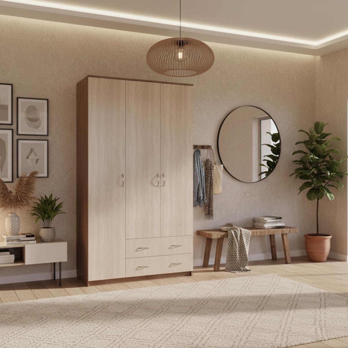 Шкаф платяной "Аист-3" (Ясень Шимо Темный - Ясень Шимо Светлый)