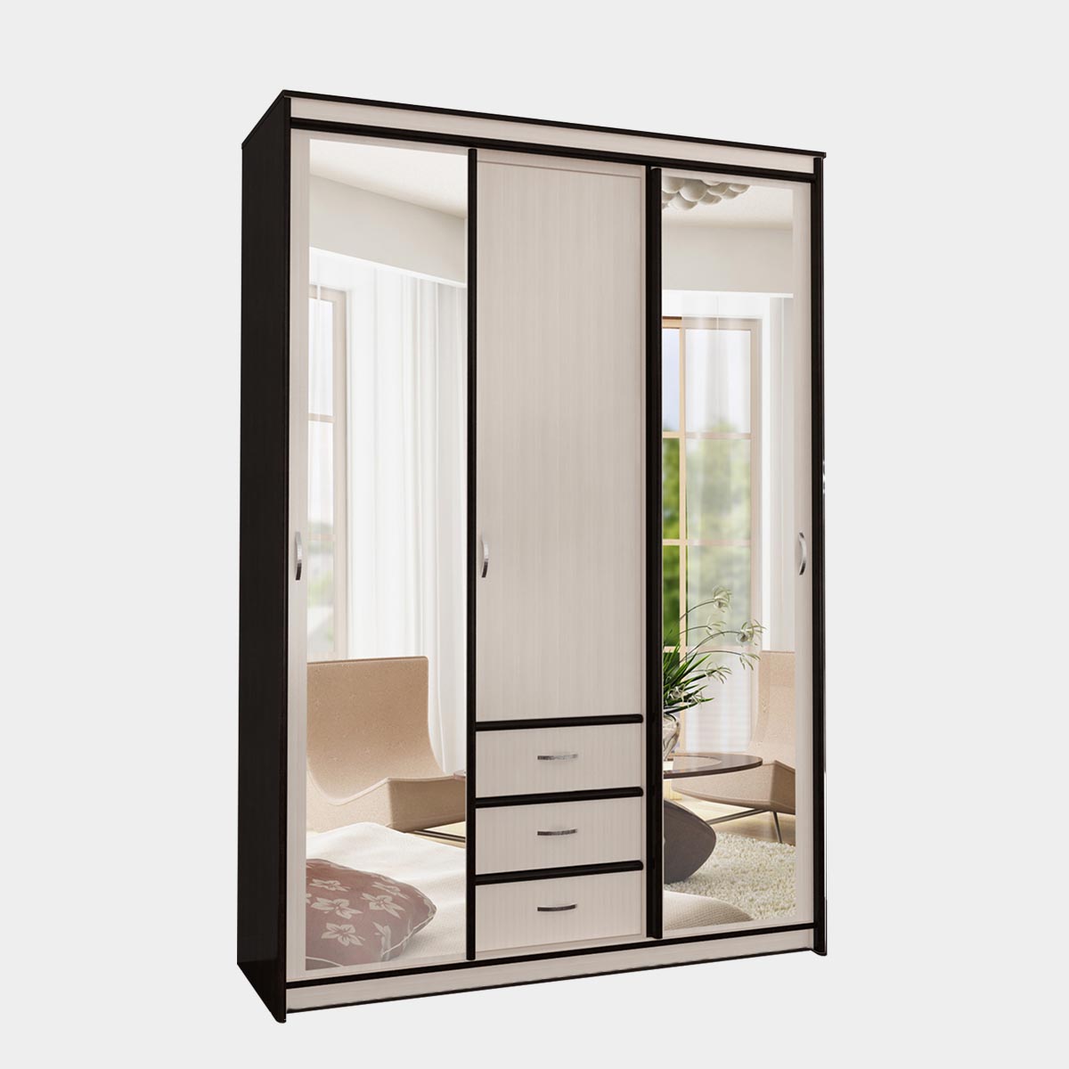 Шкаф-купе "Карина" - 1,50 с 2 зеркалами (Венге - Млечный Дуб)