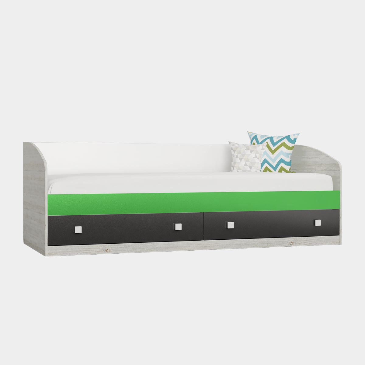 Диван-кровать 0,80 -  Детская "Орбита" (Сосна Винтерберг/ Белый/ Базальт/ Зеленая Мамба)