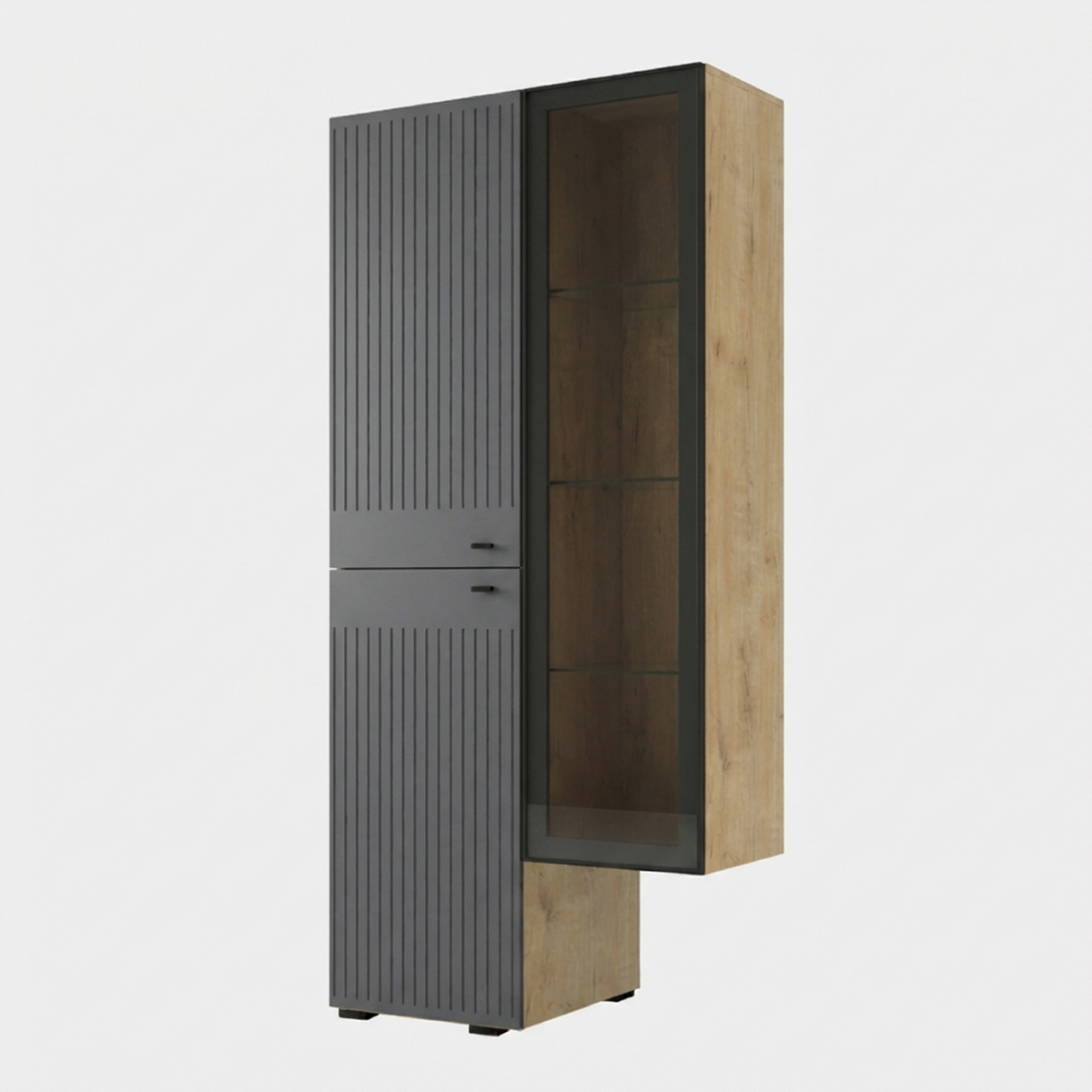 Шкаф - витрина H1846 - стенка "Евгения" (Дуб Бунратти – Монолит Мун)