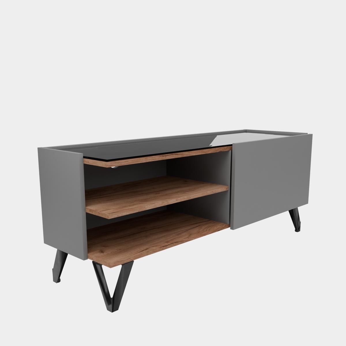 Тумба ТВ "Техно" - 1440 (Базальт - Дуб Крафт Табачный)