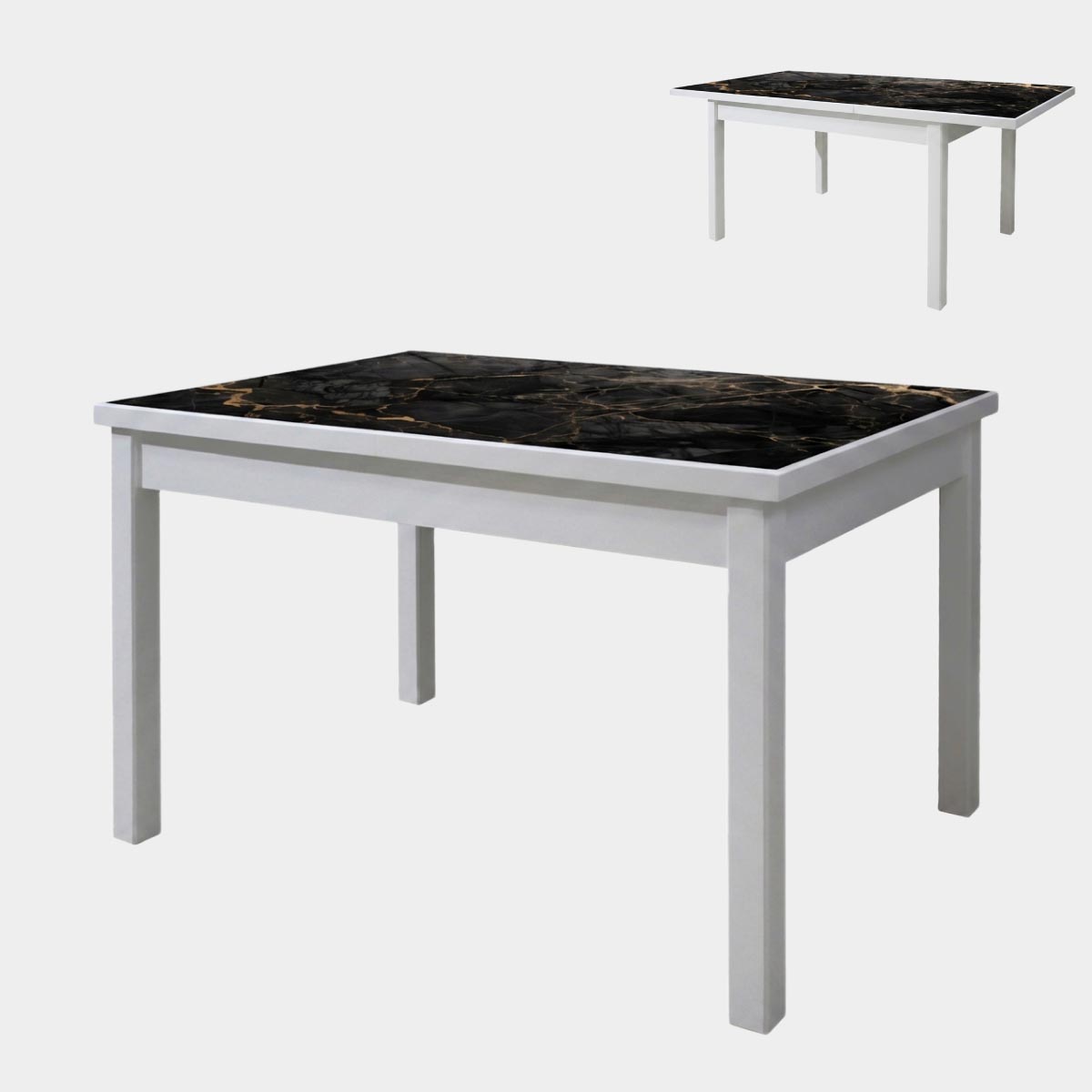 Стол обеденный "Роберт-2" - раздвижной - М (Эмаль Белая - Мрамор Мартино Черный)