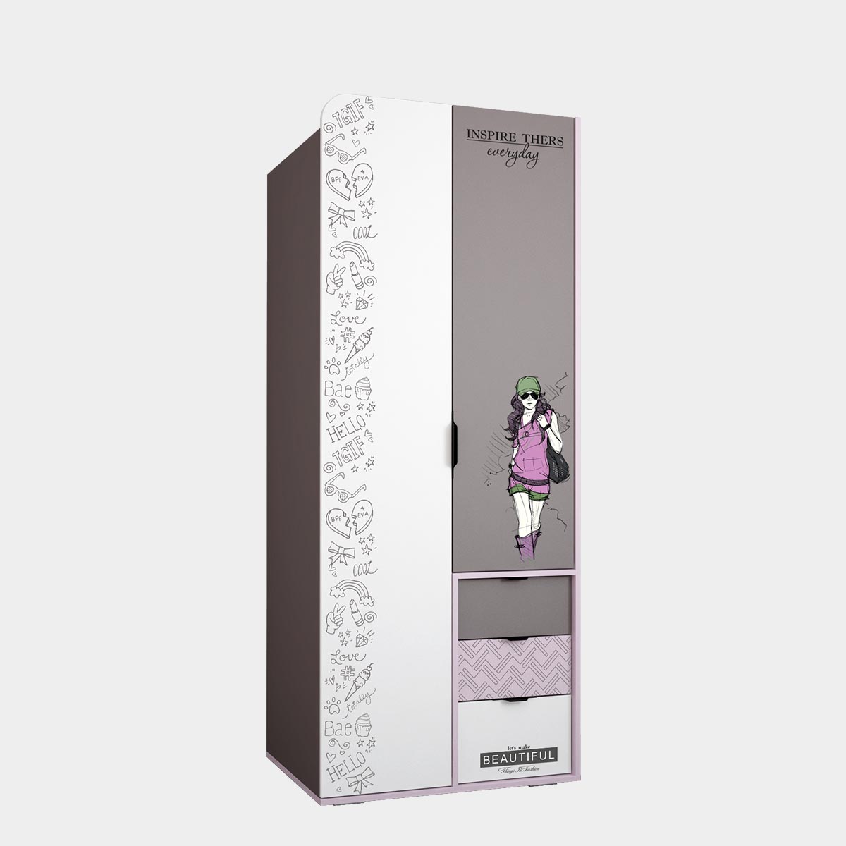 Детская "Сити" - Шкаф 0,82 (Камень - Лаванда - Белый)