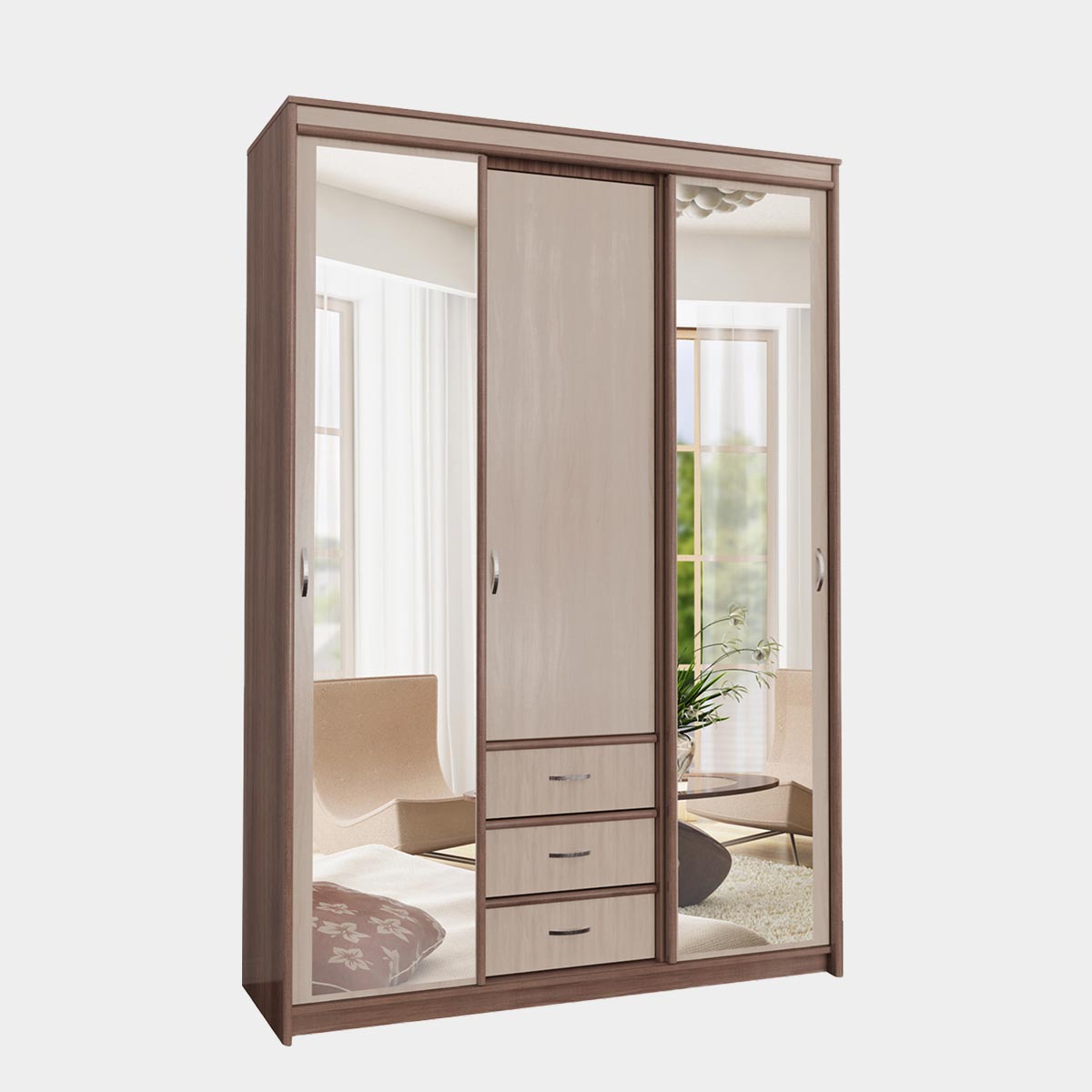 Шкаф-купе "Карина" - 1,50 с 2 зеркалами (Ясень Шимо Темный - Ясень Шимо Светлый)