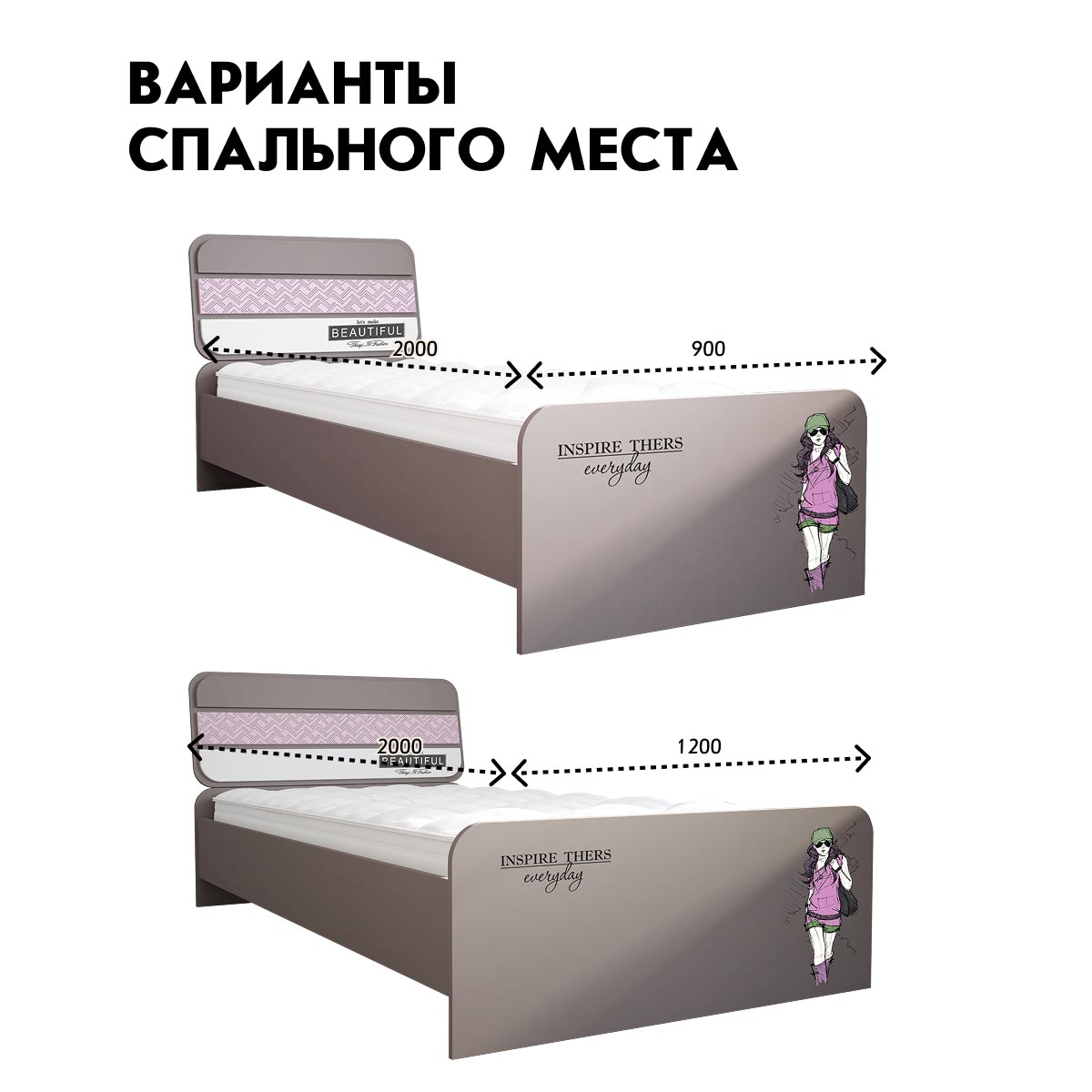 Детская "Сити" - Кровать 0,90 (Камень - Лаванда - Белый)