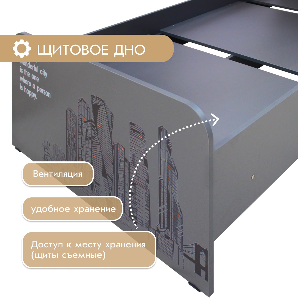 Детская "Сити" - Кровать 0,90 (Базальт - Оранжевый светлый - Капри Синий)