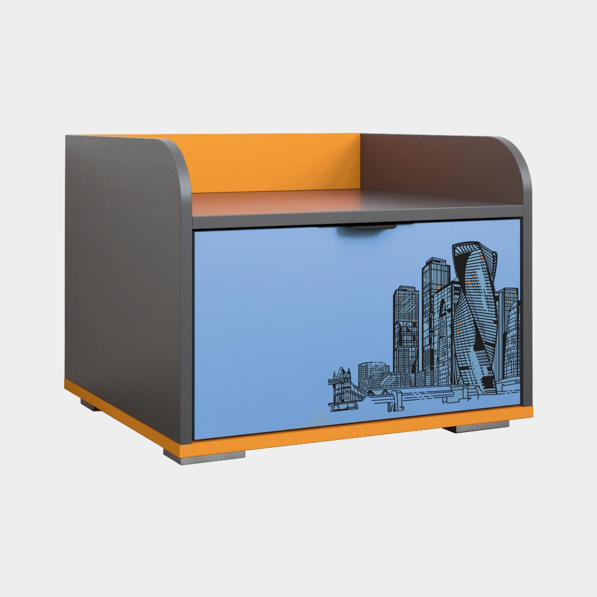 Детская "Сити" - Тумба (Базальт - Оранжевый светлый - Капри Синий)