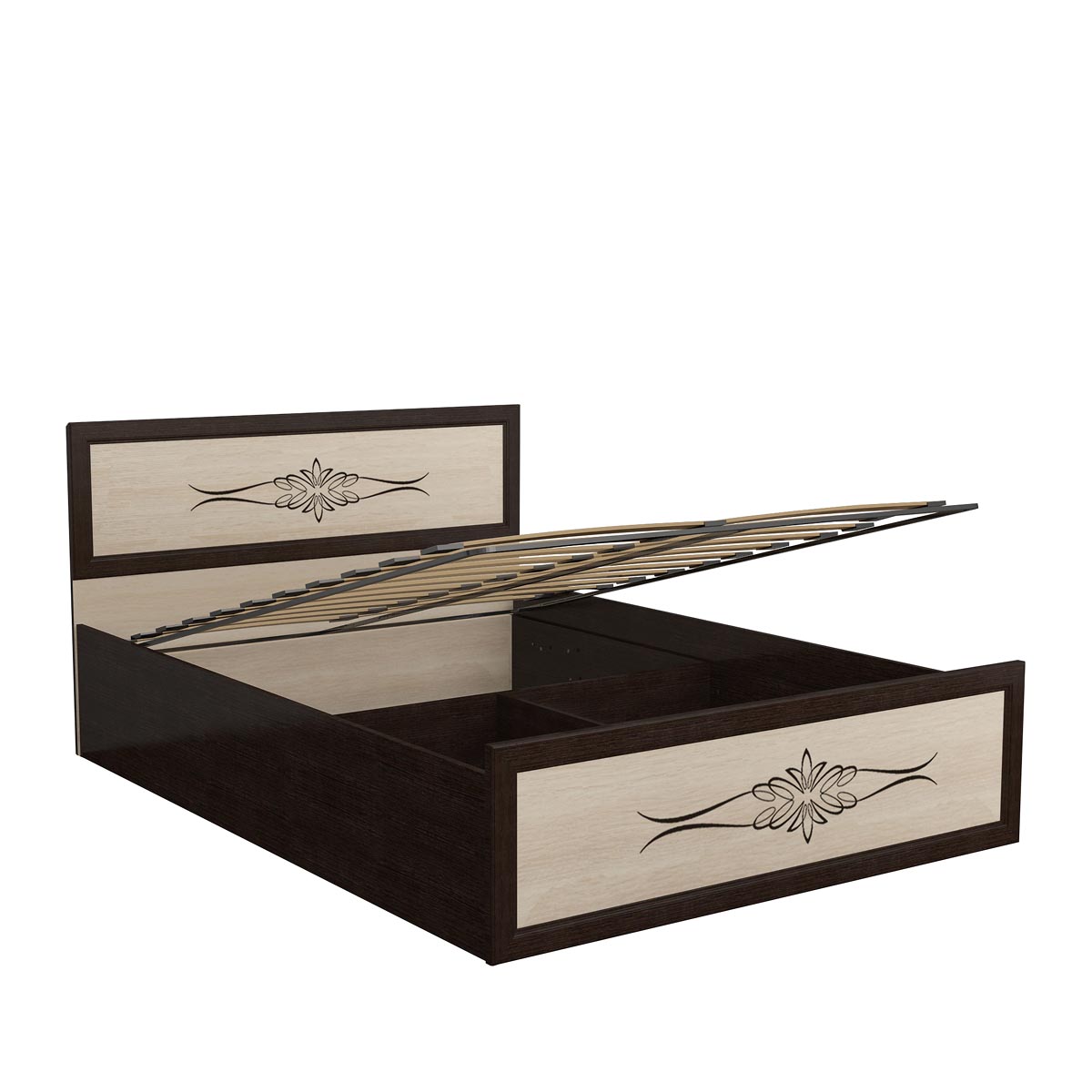 Кровать "Рио" 1,60 с фотопечатью и подъемным механизмом (Венге - Мл. дуб)