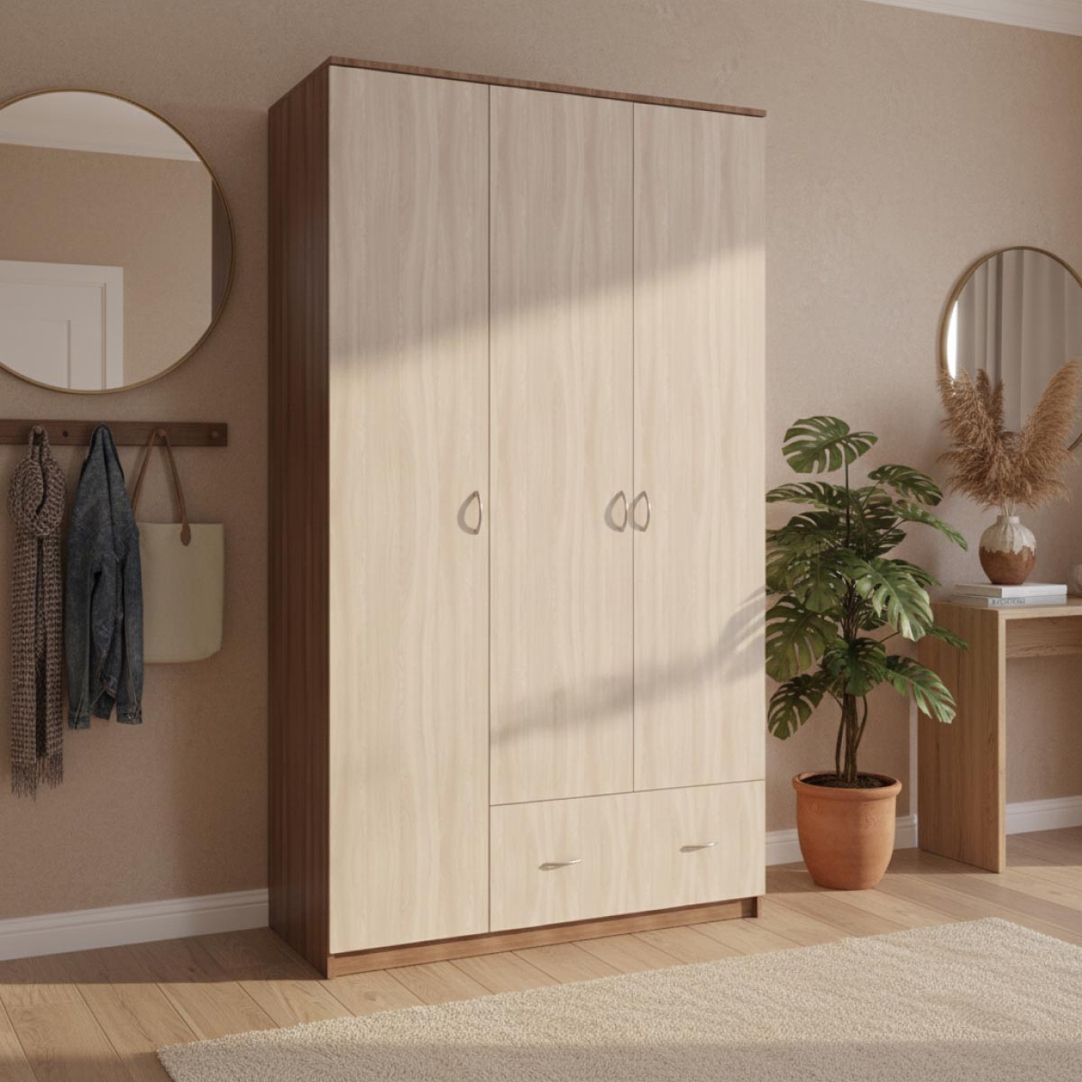 Шкаф платяной "Аист-2" (Ясень Шимо Темный - Ясень Шимо Светлый)