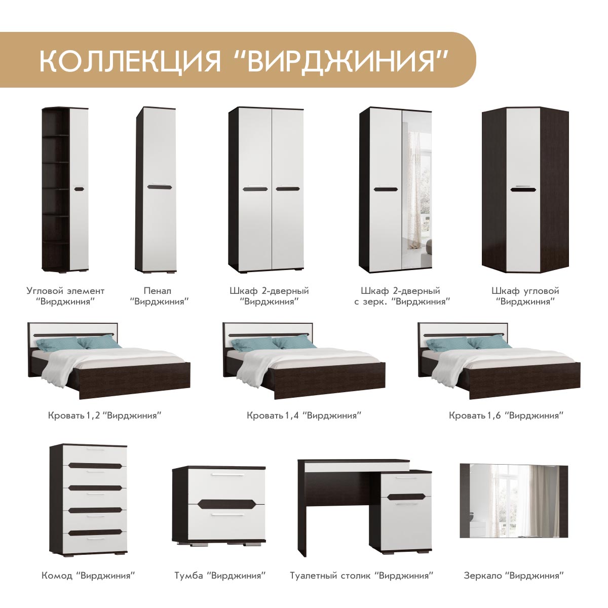 Шкаф угловой "Вирджиния" (Венге - Эмалит Арктик)