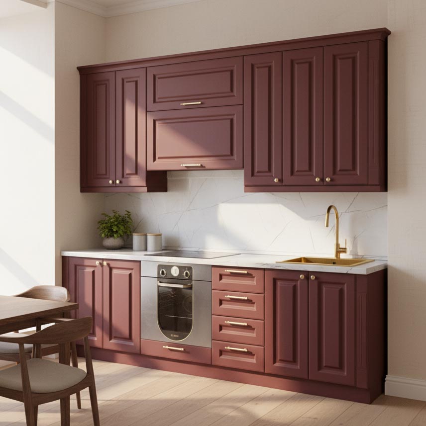  Кухня Беатрис (Санд Красная Бургундия / столеш. Белый Каспий глянец)