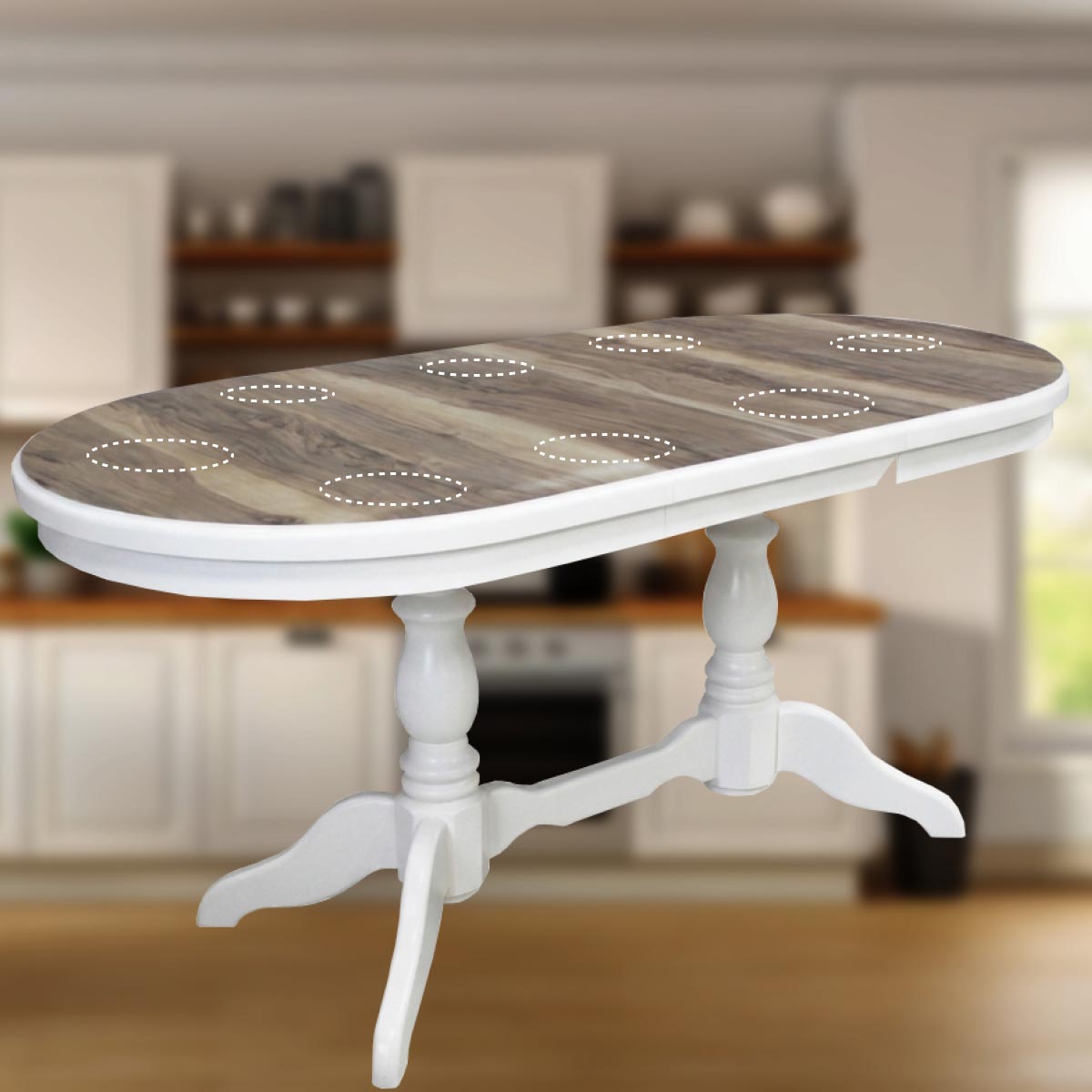 Стол обеденный "Дарья" - раздвижной - М (Эмаль Белая - Береза Сандал)