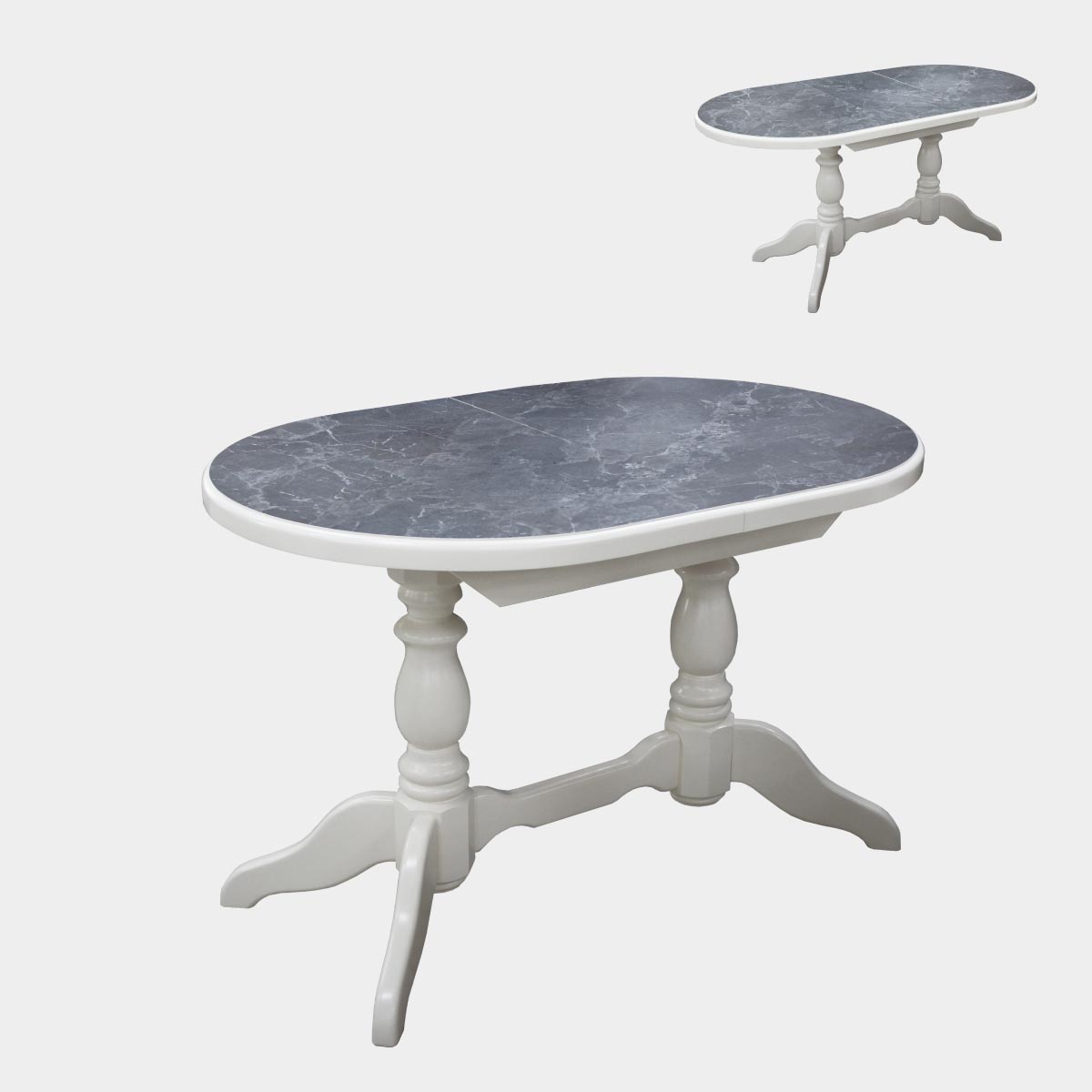 Стол обеденный "Чарльз" - раздвижной - М (Эмаль Белая - Мрамор Марквина Серый )